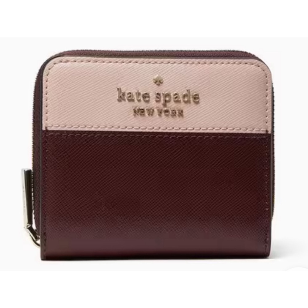 Kate Spade Staci Small Zip Around Leather Wallet Rose Smoke Wine